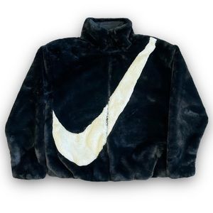 Black Nike Faux Fur Zip Up Fleece Jacket
